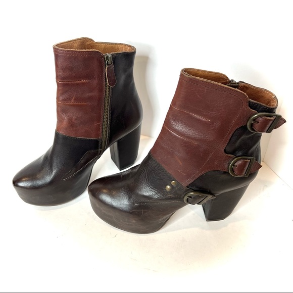 MIISTA Genuine Leather Platform Ankle Booties Two Tone Size 7 - Picture 3 of 11